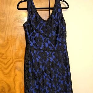 Royal blue dress with black lace over
